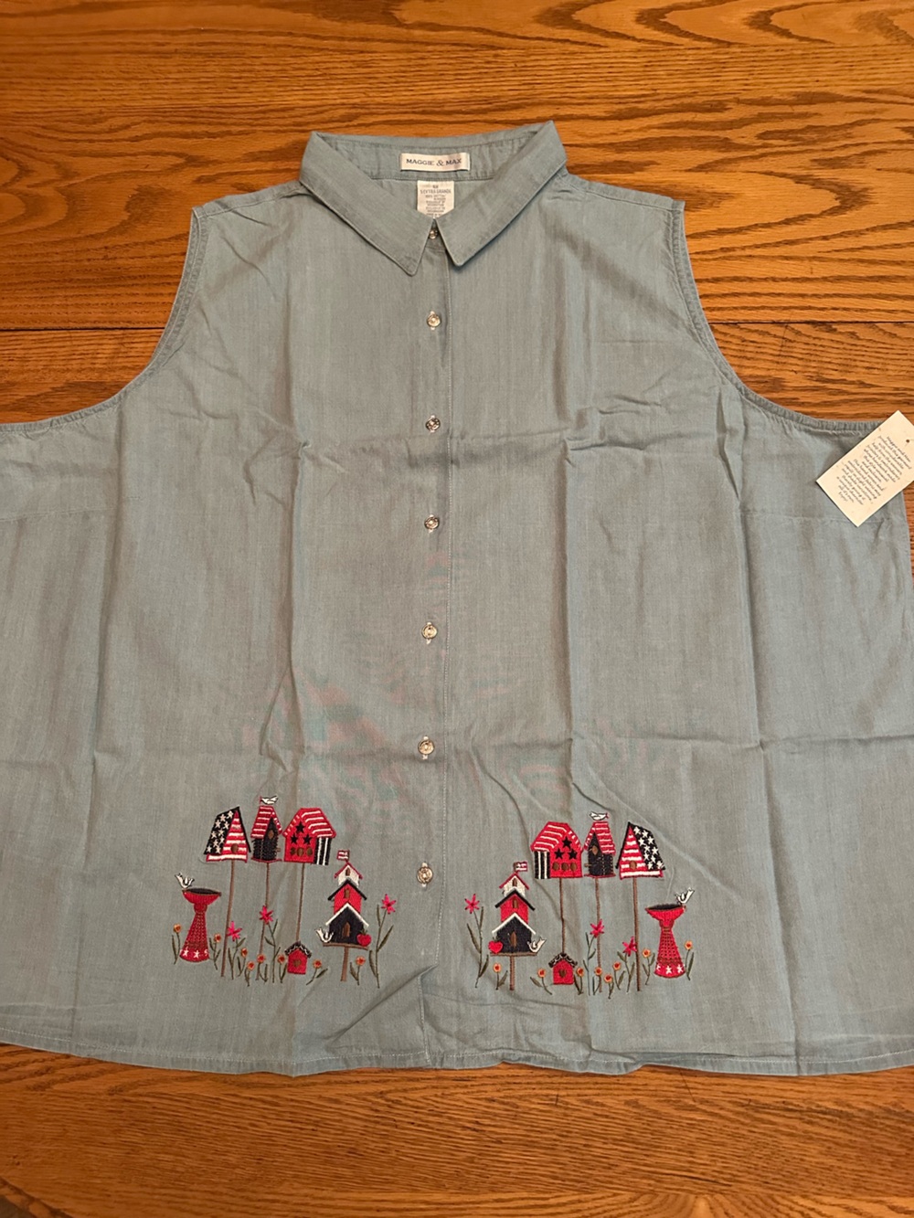 Light Blue Embroidered Button-Front Shirt short slv plus sz 5x